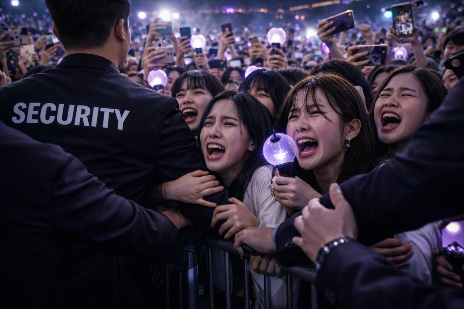 Excited K-pop fans behind security